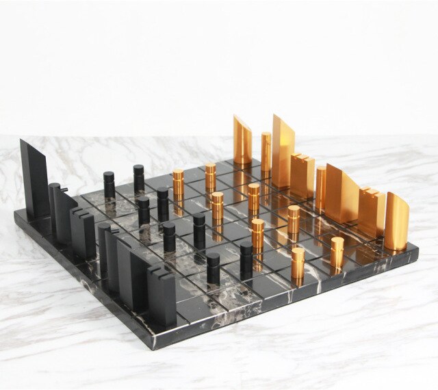 Modern Gold Black Marble Chess Board - Image 3