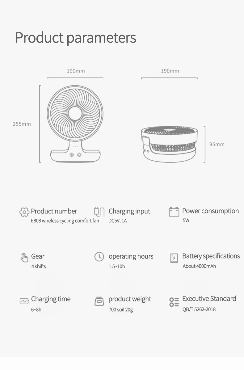 Portable Wireless Foldable Fan Night Lamp