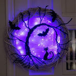 Black Bat Cat Halloween Door Wreath Led Light - MaviGadget