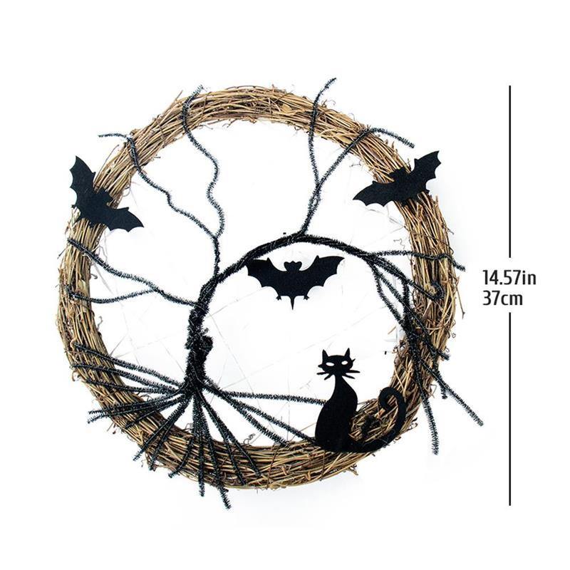 Black Bat Cat Halloween Door Wreath Led Light - Image 6