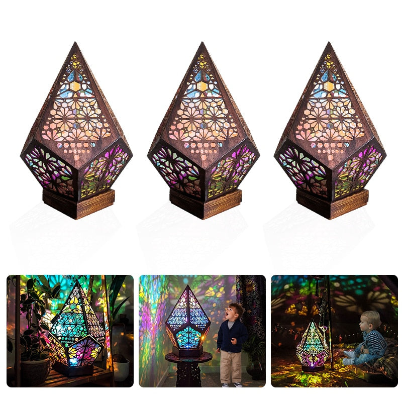 Wooden Hollow LED Atmosphere Night Lamp Projector - Image 3