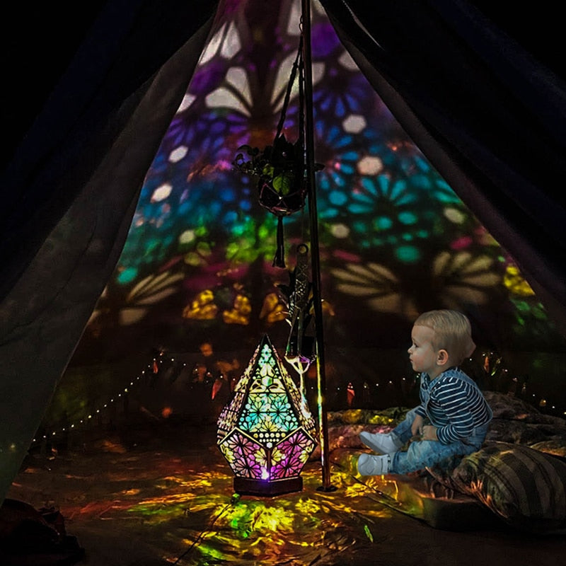 Wooden Hollow LED Atmosphere Night Lamp Projector - Image 2