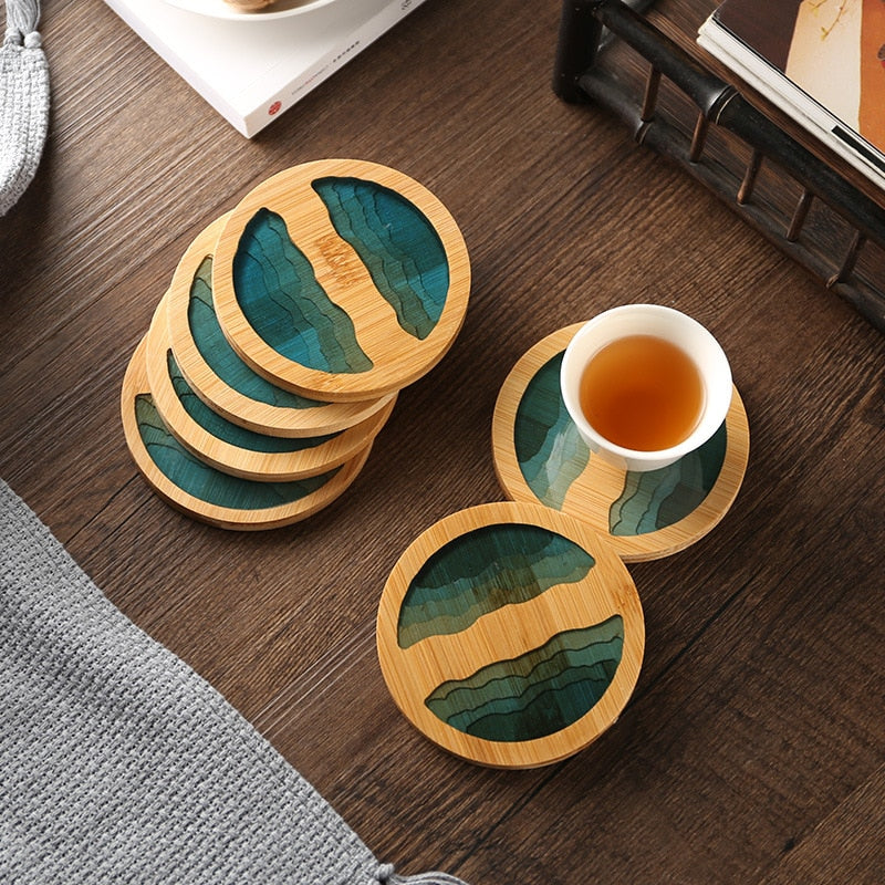 Water Art Insulated Bamboo Coasters - Image 0