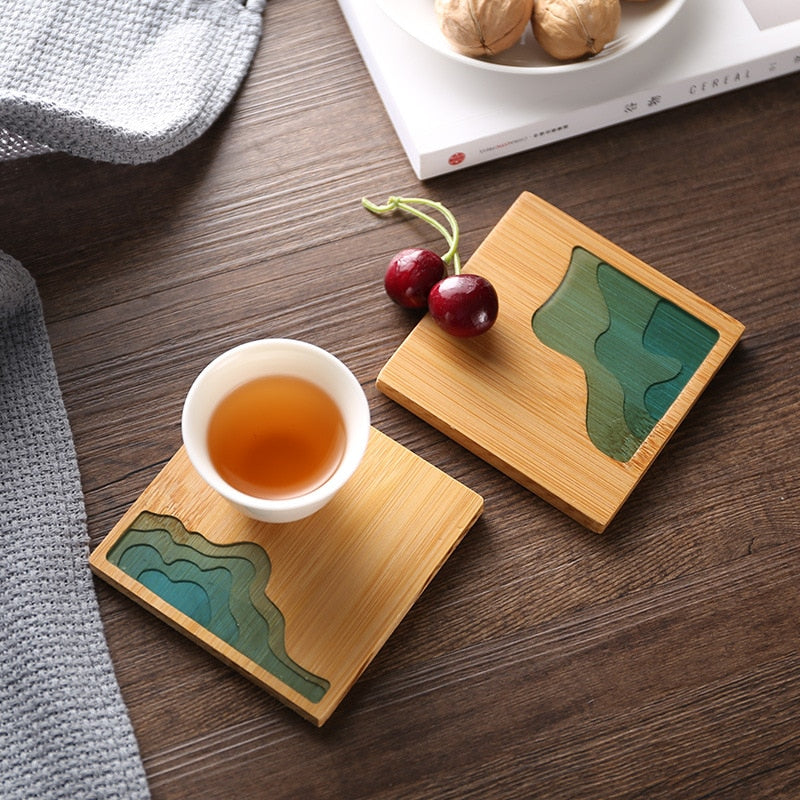 Water Art Insulated Bamboo Coasters - Image 1
