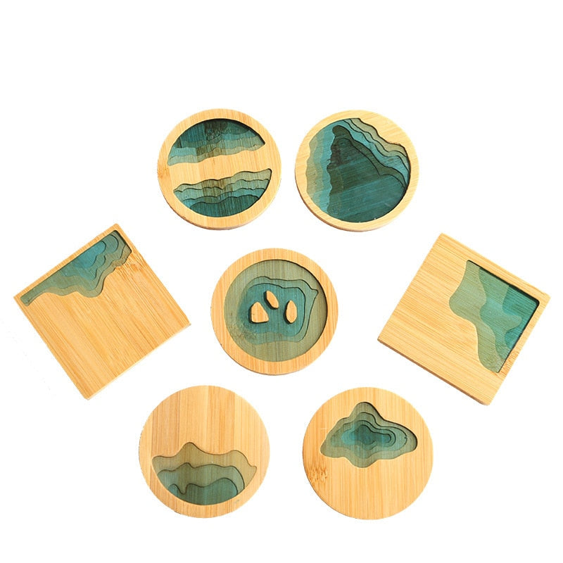 Water Art Insulated Bamboo Coasters