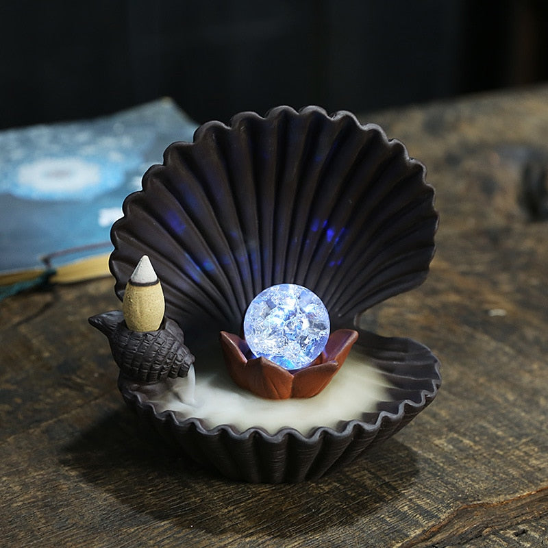 Ceramic Shell Incense Holder Led Lamp - Image 0