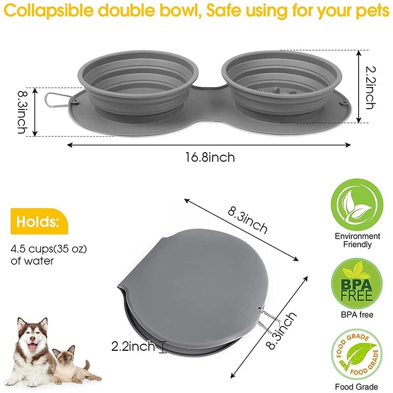 Foldable Travel Pet Double Feeding Bowl