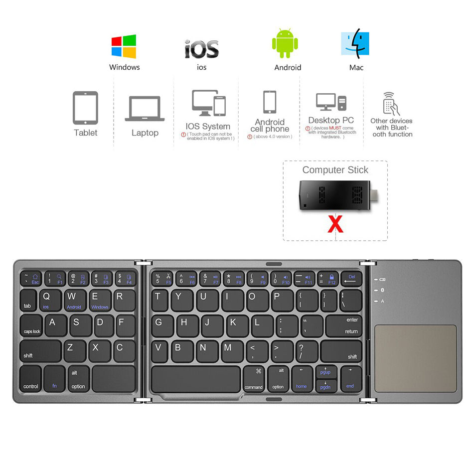 Universal Mini Foldable Wireless Keyboard with Touchpad