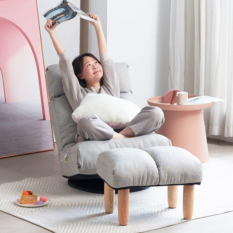 Multi-Functional Reclining Single Floor Chair with Ottoman - Image 4