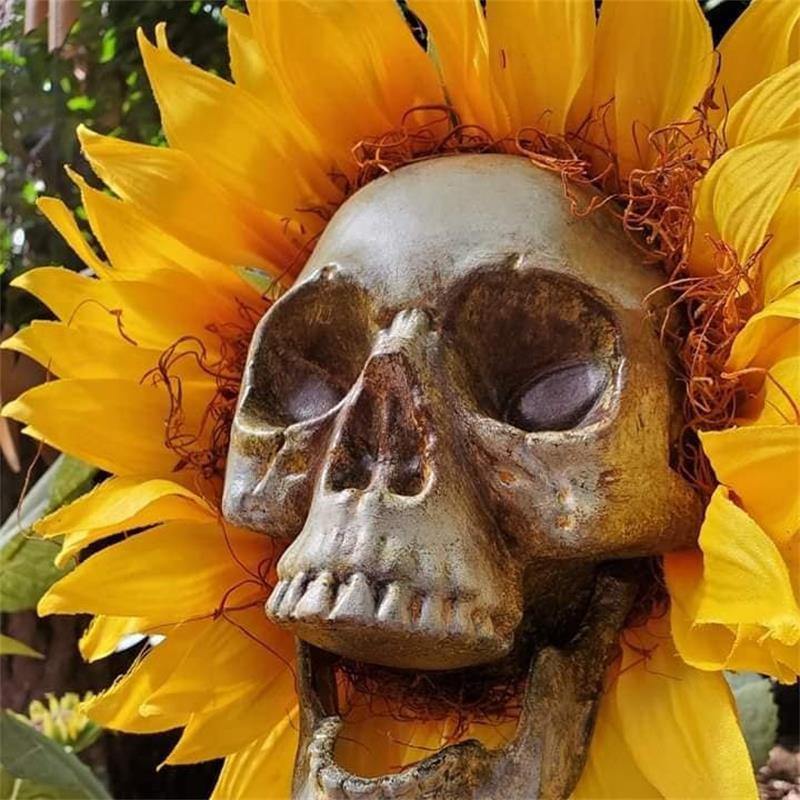 Halloween Scary Sunflower Skull