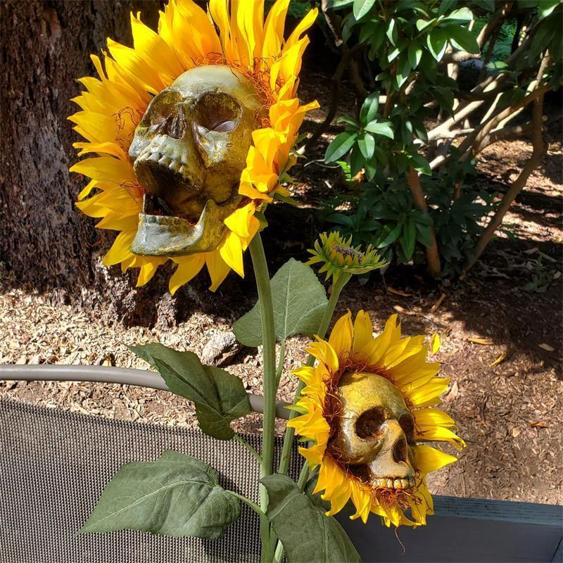 Halloween Scary Sunflower Skull