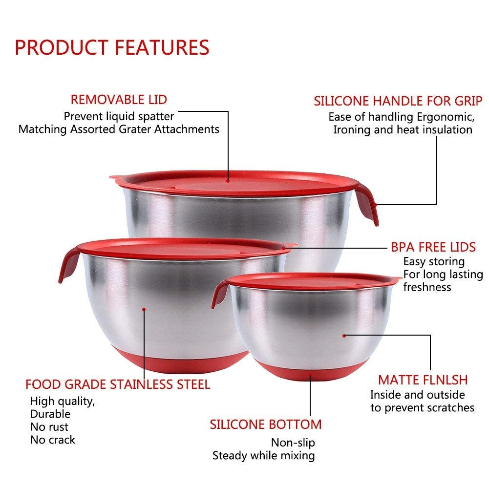 Non-Slip Multifunctional Grater Mixing Bowls