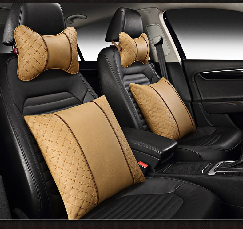 Car Leather Neck and Back Pillows - Image 1