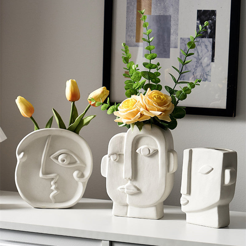 Nordic Modern Ceramic Art Face Vase - Image 0