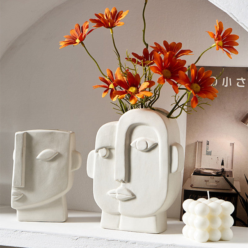 Nordic Modern Ceramic Art Face Vase - Image 1