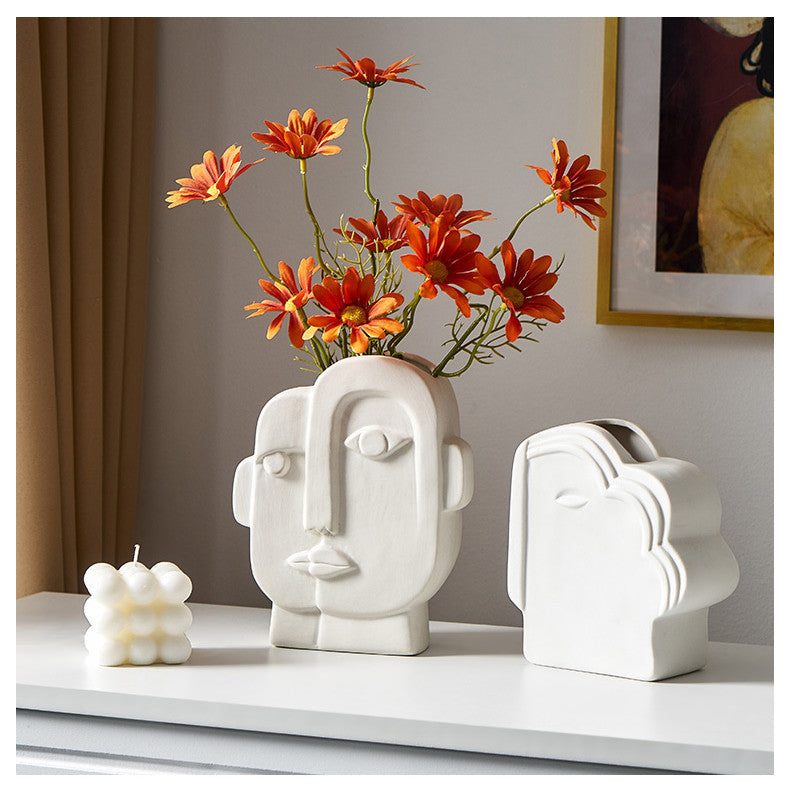 Nordic Modern Ceramic Art Face Vase - Image 2