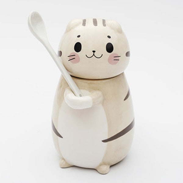 Cute Cat Handmade Coffee Mugs with Spoon - Image 6