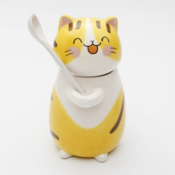 Cute Cat Handmade Coffee Mugs with Spoon - Image 10