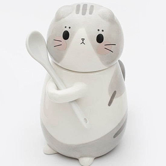 Cute Cat Handmade Coffee Mugs with Spoon - Image 5