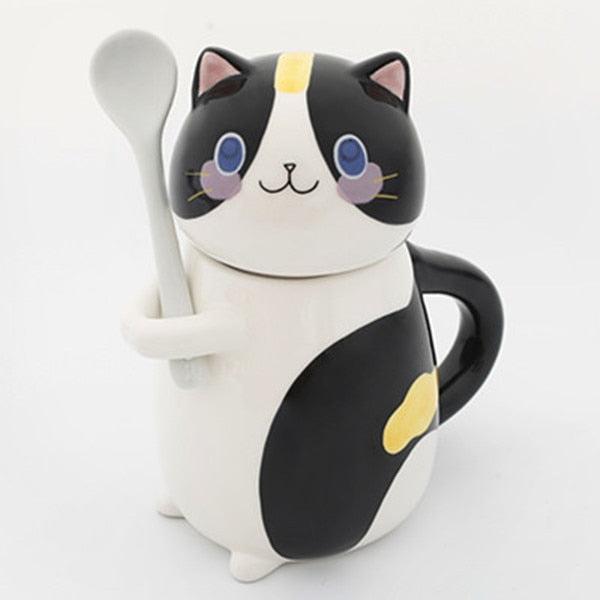 Cute Cat Handmade Coffee Mugs with Spoon - Image 7