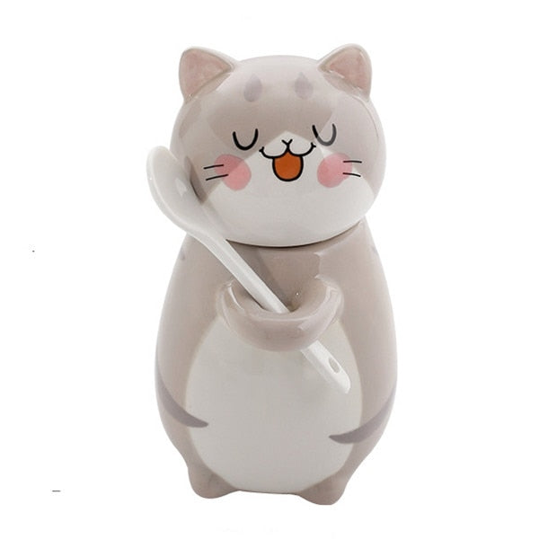 Cute Cat Handmade Coffee Mugs with Spoon