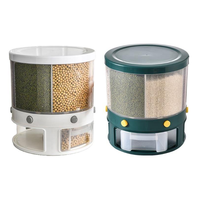 6 Grid Rotating Rice Storage Box Dispenser