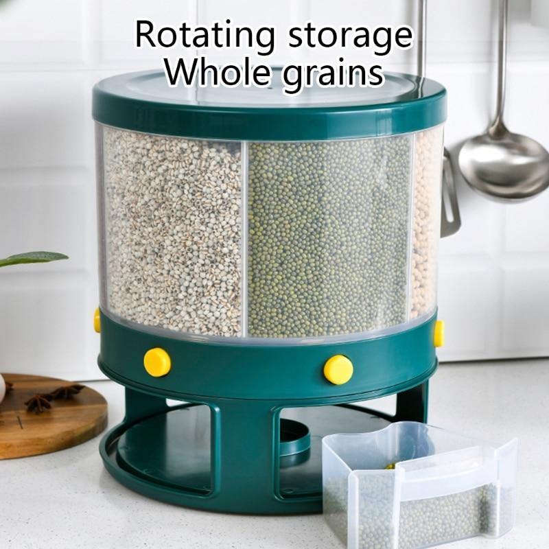 6 Grid Rotating Rice Storage Box Dispenser