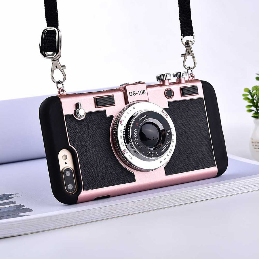 Retro Camera Silicone Iphone Cases With Long Strap Rope - Image 0