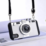 Retro Camera Silicone Iphone Cases With Long Strap Rope