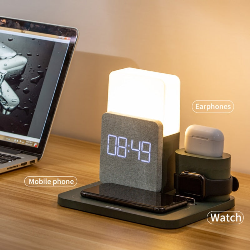 Modern Alarm Clock Wireless Charger Desk Lamp