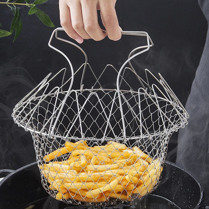 Multifunctional Foldable Steam Fry Cooking Mesh Strainer - Image 0