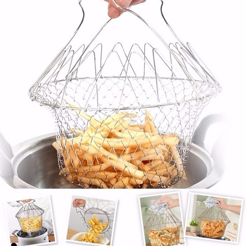Multifunctional Foldable Steam Fry Cooking Mesh Strainer - Image 2