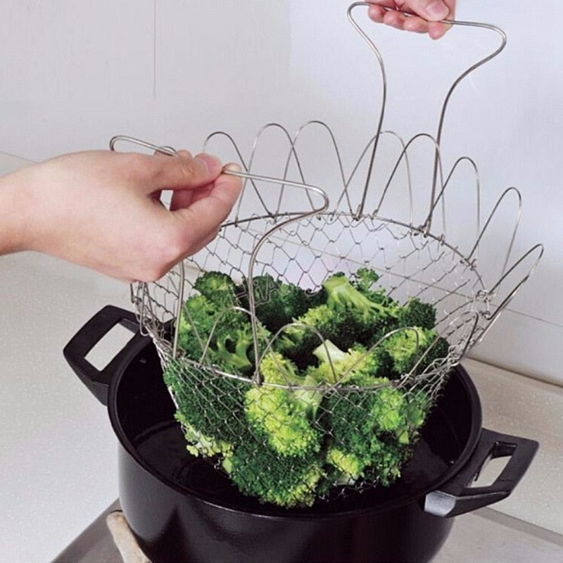 Multifunctional Foldable Steam Fry Cooking Mesh Strainer - Image 1