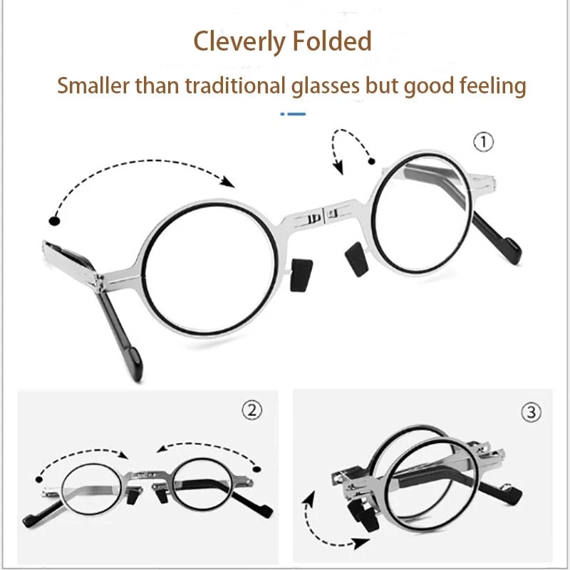 Foldable Blue Light Metal Round Reading Glasses - Image 3