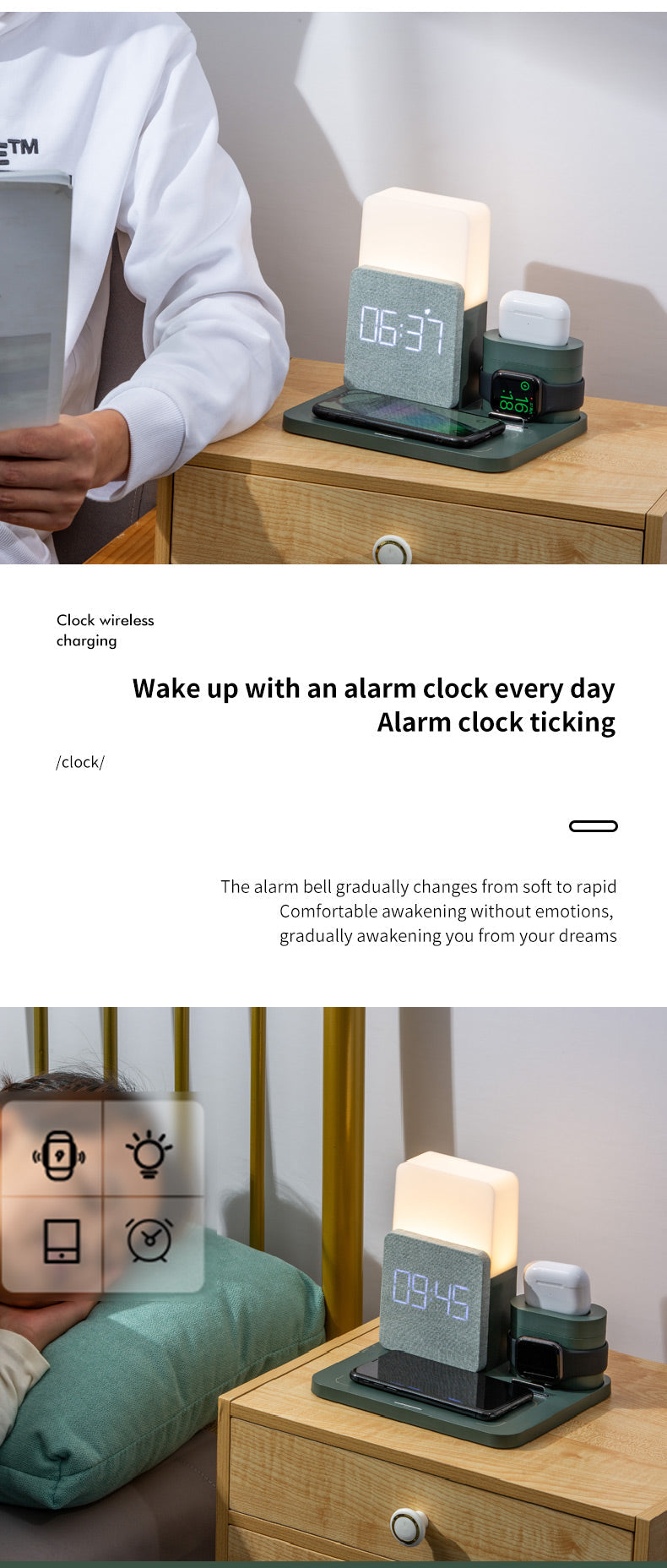 Modern Alarm Clock Wireless Charger Desk Lamp