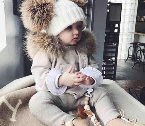 Baby Girl Hat Raccon Fur Two Ball Caps For Baby - Image 0