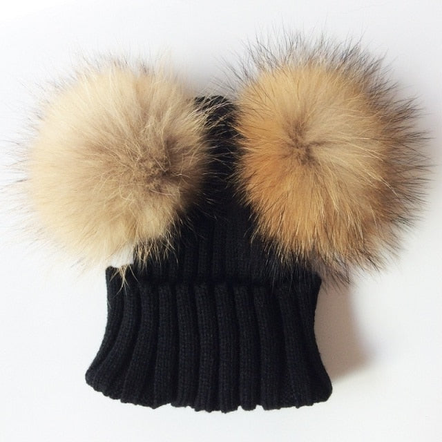 Baby Girl Hat Raccon Fur Two Ball Caps For Baby - Image 6