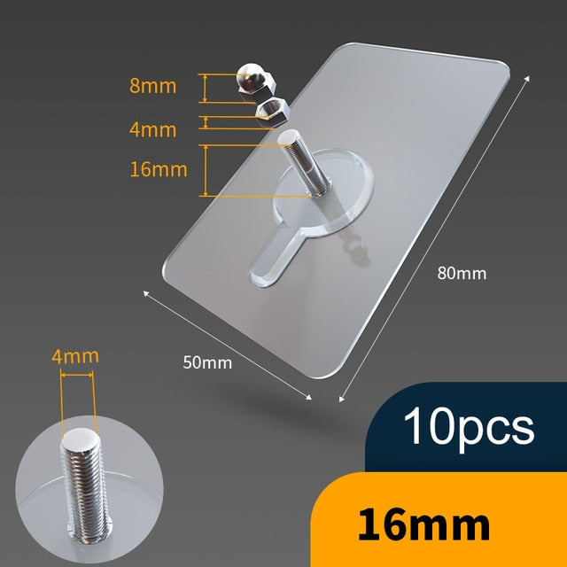 10pcs Heavy Duty Punch-Free Transparent Sticky Hanger