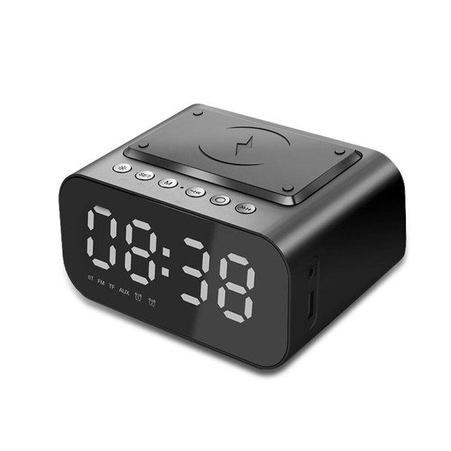 Wireless Dijital Alarm Clock Phone Charger Speaker