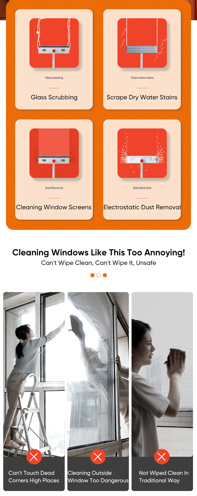 Adjustable Telescopic Long Handle Window Scraper Brush · Mavigadget
