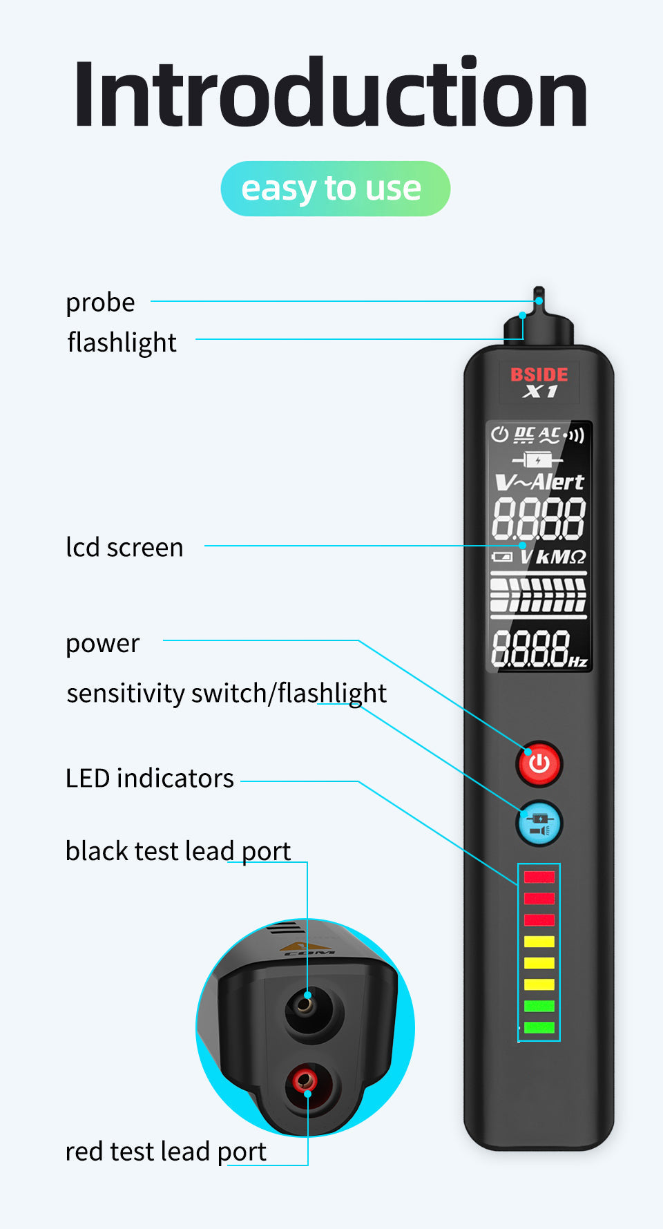 LCD Result Display Voltage Tester Thermometer