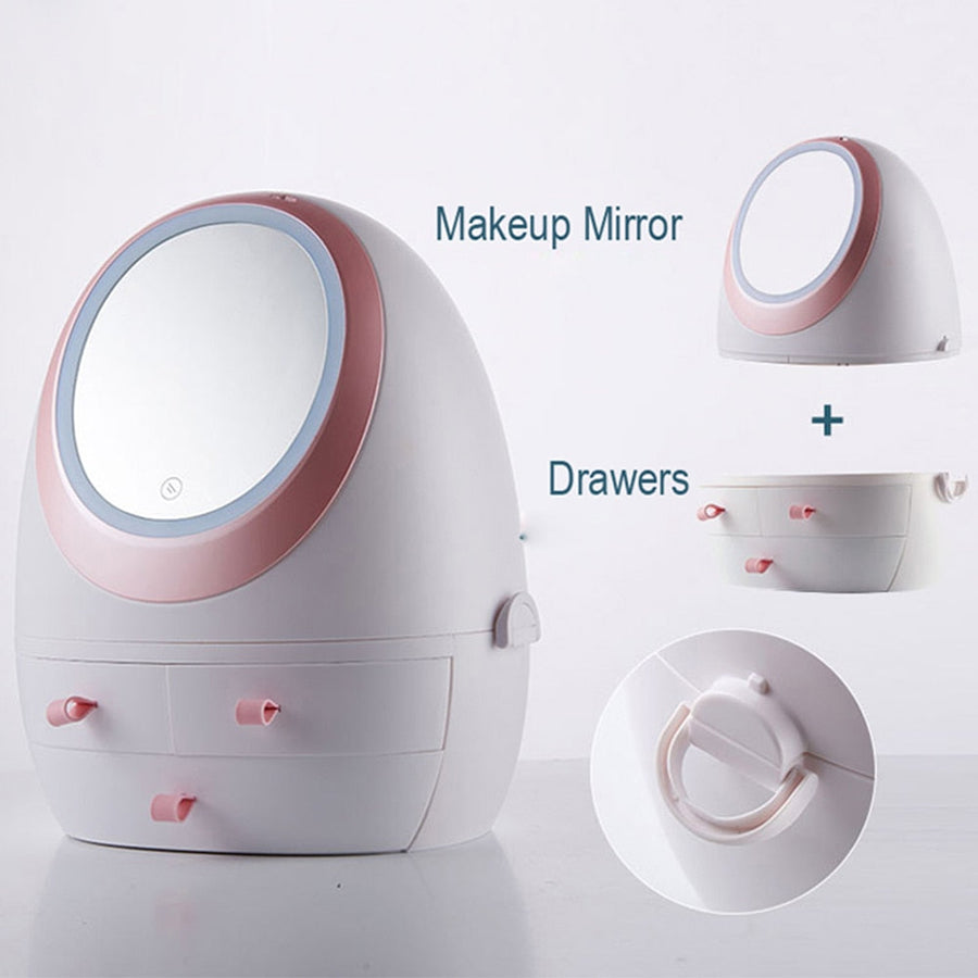 LED Light Mirror Cosmetic Makeup Storage Box - Image 2