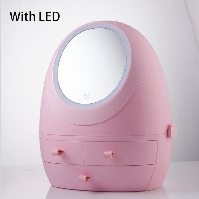 LED Light Mirror Cosmetic Makeup Storage Box