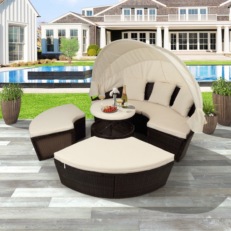 Retractable Sectional Canopy Outdoor Sofa Set