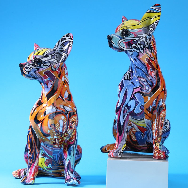 Modern Colorful Chihuahua Resin Dog Statue - Image 1