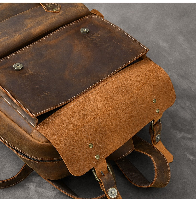 Large Capacity Leather Retro Men's Outdoor Backpack - Image 3