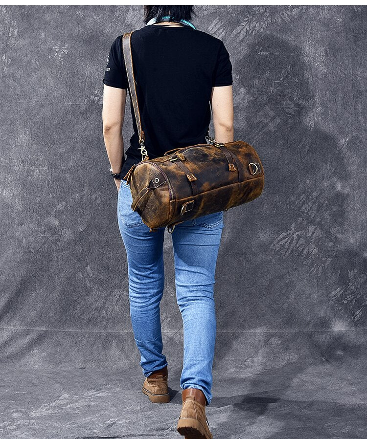 Vintage Leather Shoulder Men's Backpack - Image 12