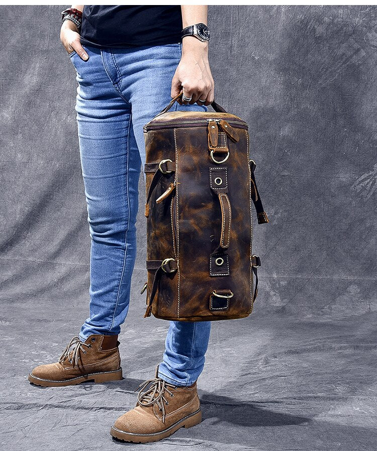Vintage Leather Shoulder Men's Backpack - Image 2