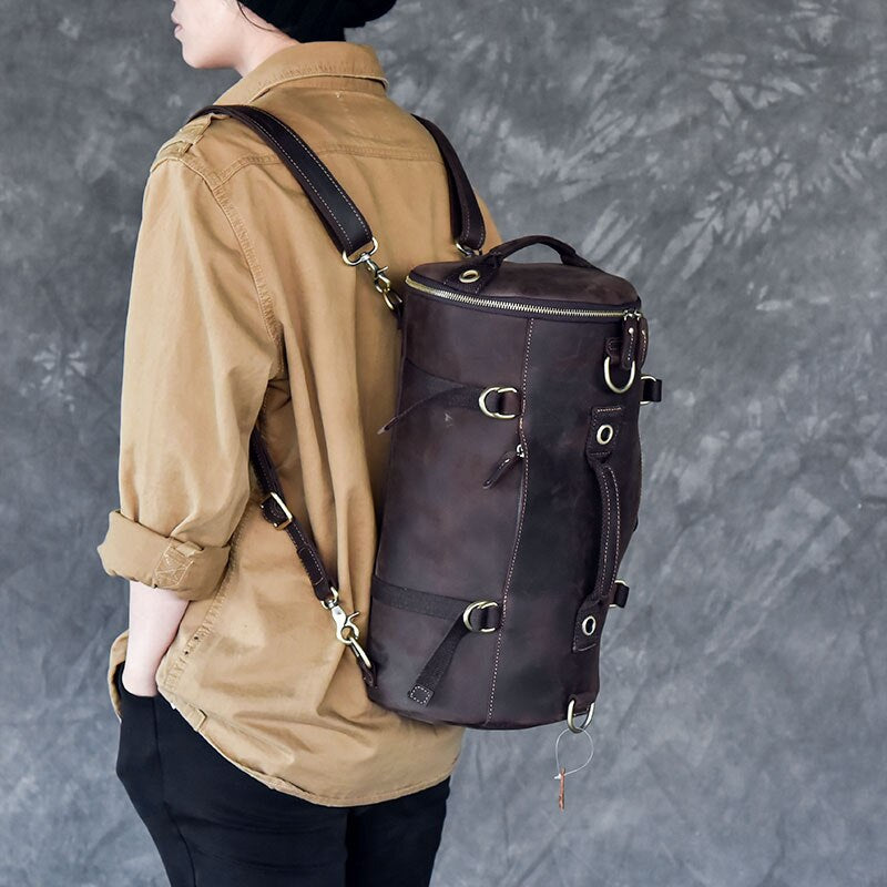 Vintage Leather Shoulder Men's Backpack - Image 6