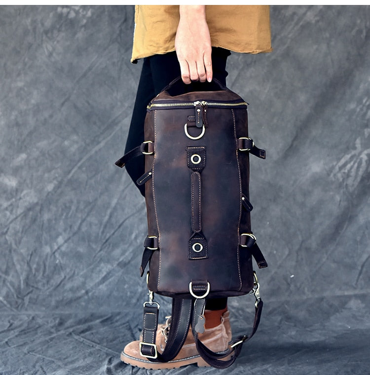 Vintage Leather Shoulder Men's Backpack - Image 11